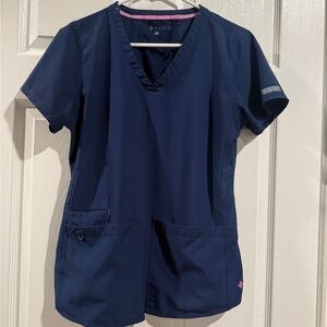 SCRUB LOT - MedCouture Navy Blue 3 Scrub Tops and 3 Scrub Bottoms Medium Petite